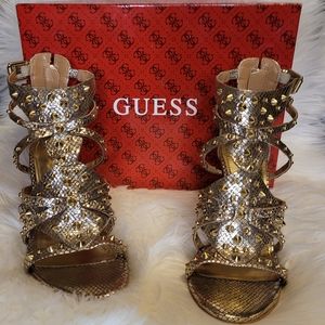 Guess Laidea gold gladiator heels